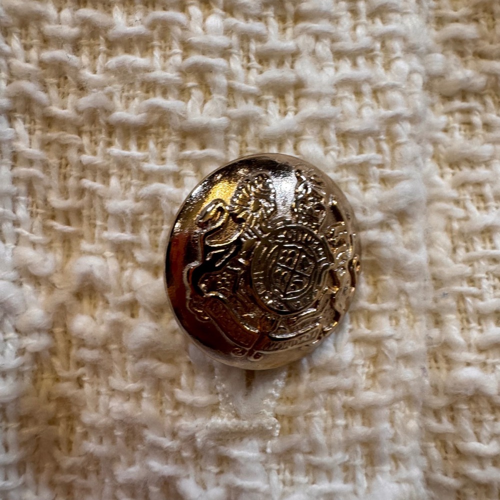 Talbots Cream Tweed Bomber Jacket with Black Trim and Gold Buttons - Picture 5 of 12